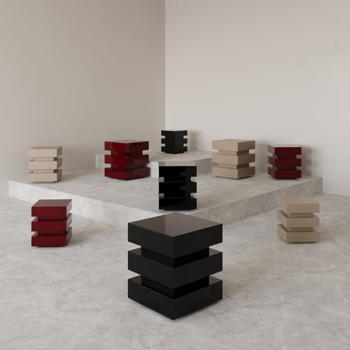DE STIJL CUBIC Side Table / Stool - Black