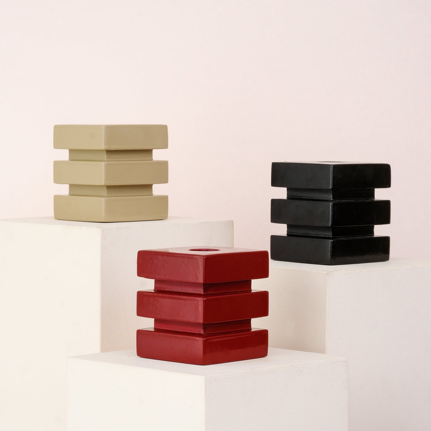 DE STIJL KÜBİK MUMLUK - Siyah