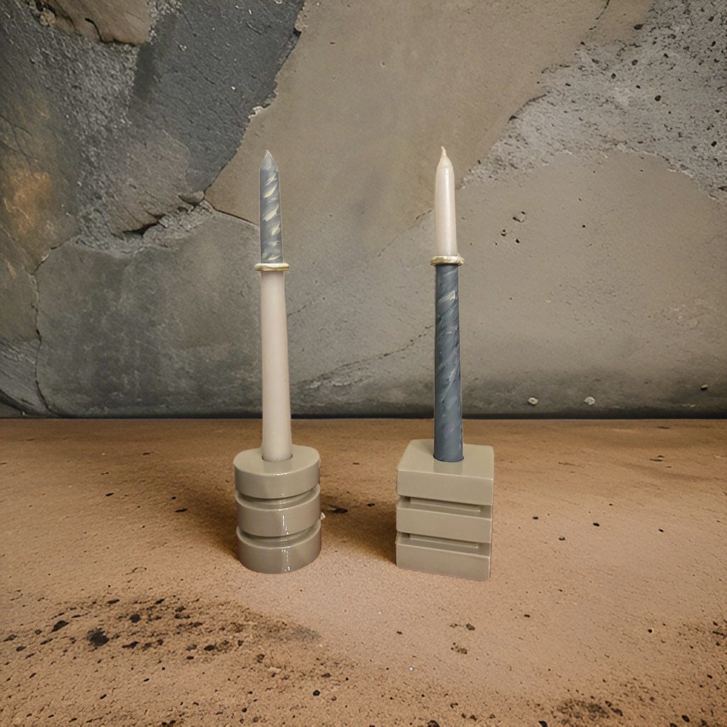 Marbled Cream&Gray Anello Candle, set of two