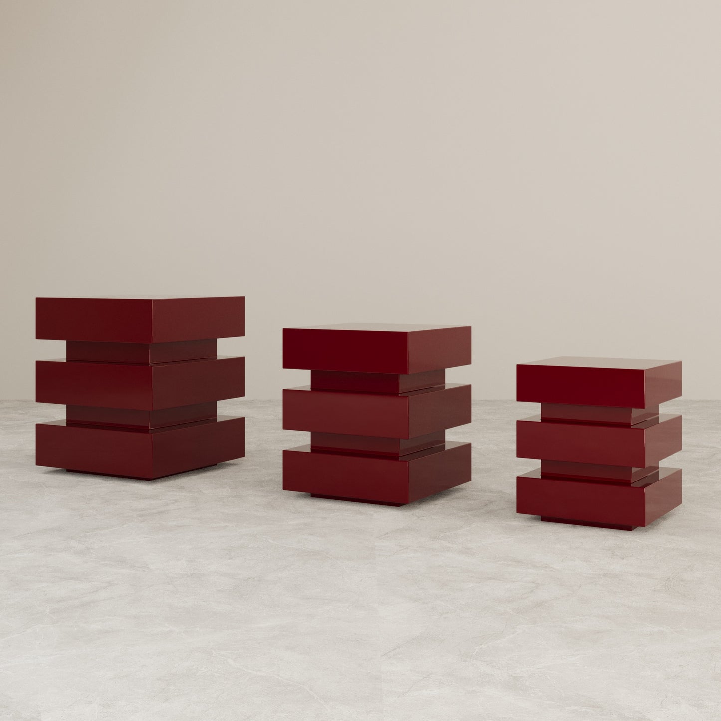 DE STIJL CUBIC Side Table / Stool - Dark Red