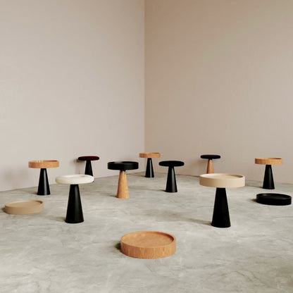 ÖTE STOOL & SIDE TABLE - Tray in oak, lacquered leg